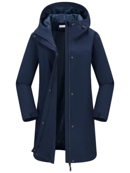 Jackets & Blazers - Waterproof Long Rain Jacket with Hood Adjustable Waist Trench Coat